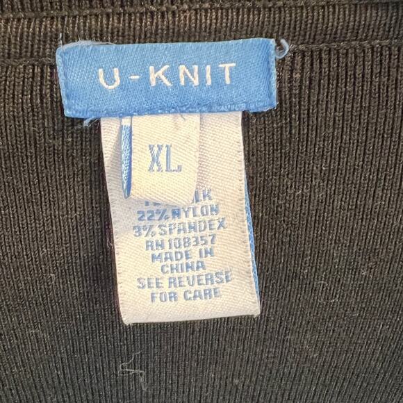 U-Knit Silk Blend Cardigan Sweater Women's Sz XL Black Collared 4-Buttons Office - Picture 7 of 8